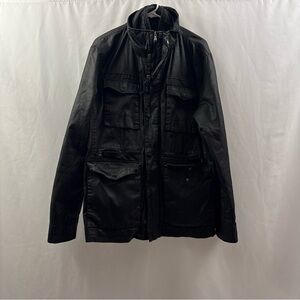 Express Jacket Mens Large Black Utility Pockets Full Zip Snap Front